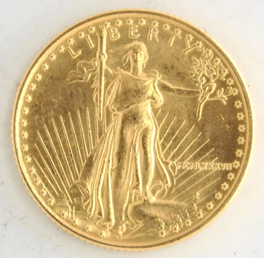 UNITED STATES 1987 $10 AMERICAN EAGLE 1/4 OUNCE .999 FINE PURE GOLD COIN (1 of 2)