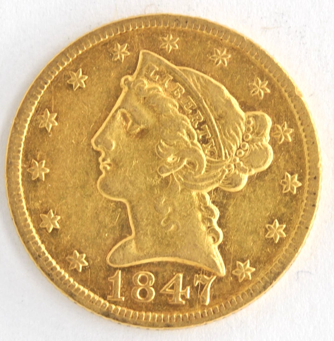 UNITED STATES 1847 $5 LIBERTY HEAD .900 FINE GOLD HALF EAGLE PHILADELPHIA COIN (1 of 2)