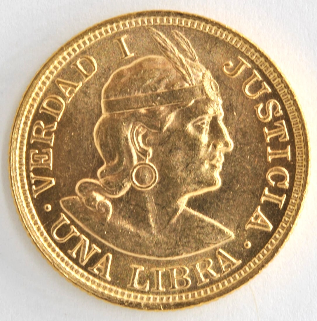 PERU REPUBLIC VERDAD I UNA LIBRA .917 FINE GOLD COIN (1 of 2)
