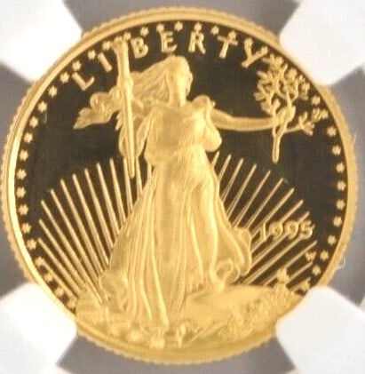 US 1995 W $10 .917 FINE GOLD EAGLE: US 1995 W $10 .917 Fine Gold Eagle Brand: West Point Year: 1995 Denomination: $10 Fineness: 0.9167 Country of Origin: France Accessories: None Accessories Notice: When purchasing pre-owned