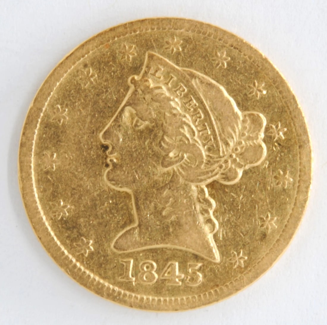 UNITED STATES 1845 $5 GOLD HALF-EAGLE (1 of 2)