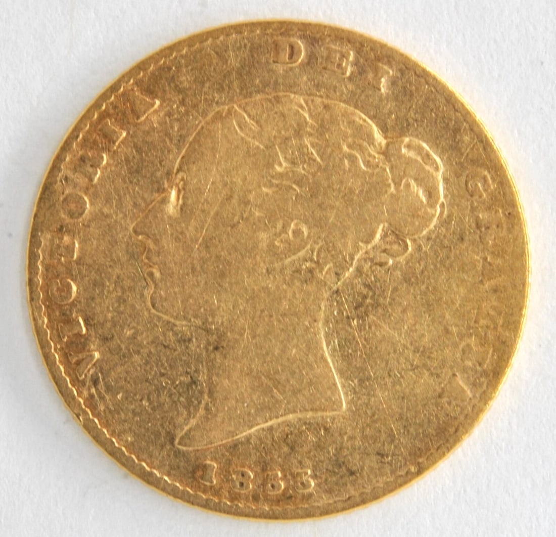GREAT BRITAIN 1855 1/2 SOVEREIGN RULER VICTORIA .917 FINE GOLD COIN (1 of 2)