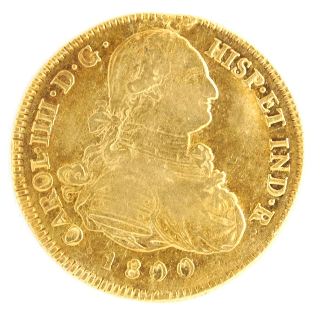 COLOMBIA 1800 P JF 8 ESCUDOS .875 FINE GOLD COIN (1 of 2)