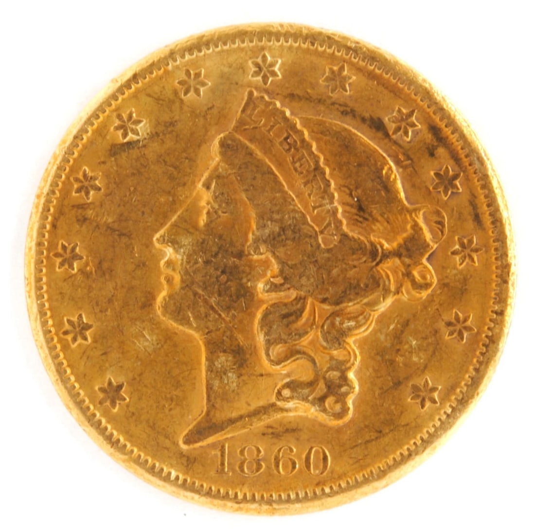 US 1860-S $20 LIBERTY HEAD DOUBLE EAGLE .900 FINE GOLD COIN (1 of 2)