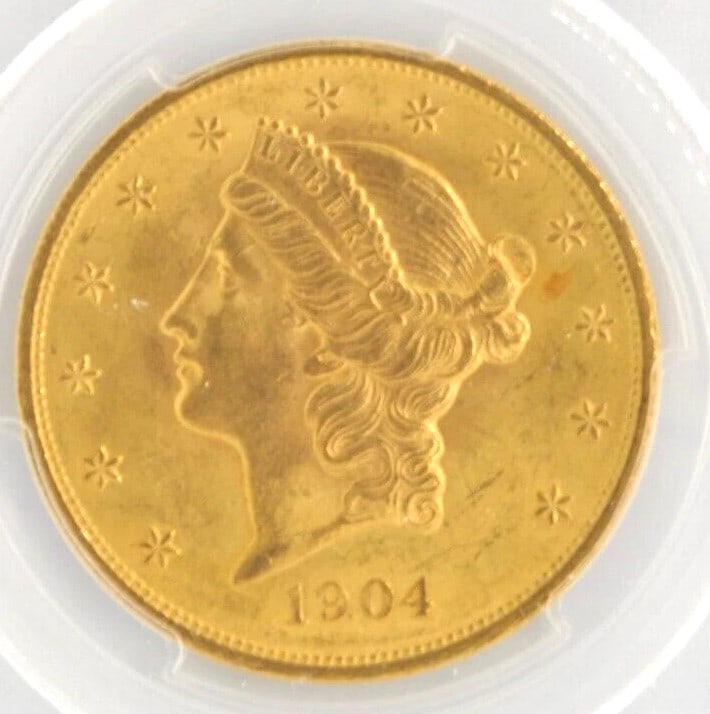 UNITED STATES 1904 $20 GOLD PIECE DOUBLE EAGLE .900 FINE: United States 1904 $20 Gold Piece Double Eagle .900 Fine Brand: Philadelphia Year: 1904 Denomination: $20 Fineness: 0.9 Country of Origin: United States Accessories: None Accessories Notic