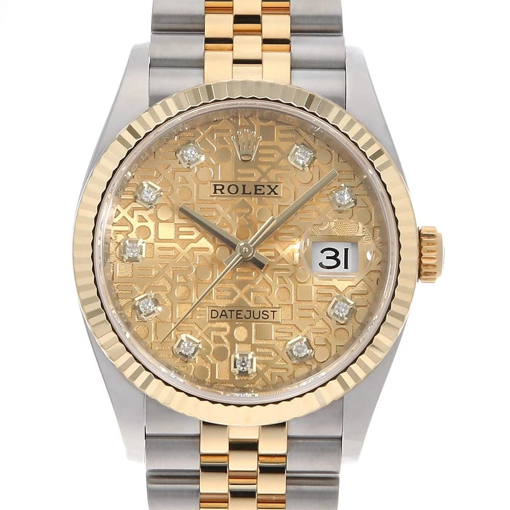 ROLEX DATEJUST 36 10P DIAMOND CHAMPAGNE WRIST WATCH (1 of 7)