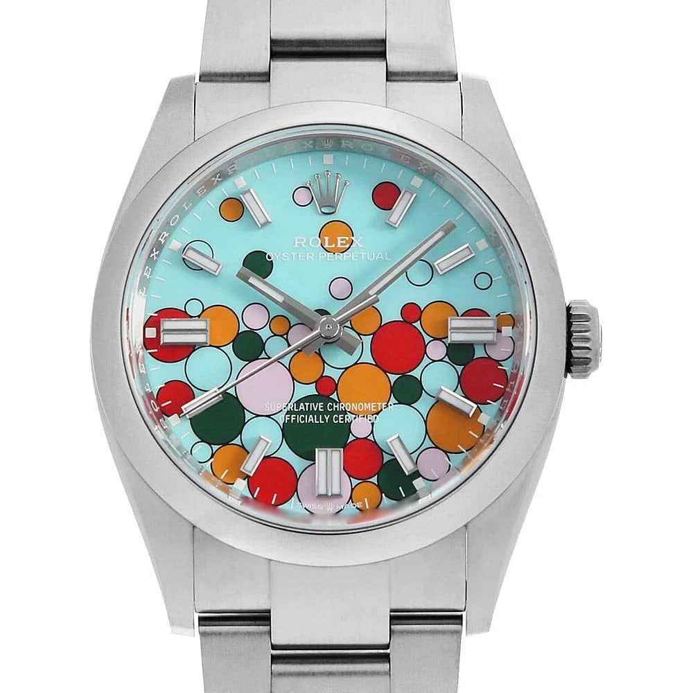 ROLEX OYSTER PERPETUAL 36 TURQUOISE BLUE CELEBRATION ... WRIST WATCH: ROLEX Oyster Perpetual 36 turquoise blue Celebration ... Wrist Watch Brand: ROLEX Type: Wrist watch Material: Band Material Stainless Steel, Case Material Stainless Steel Color: Turquoise Blue Siz