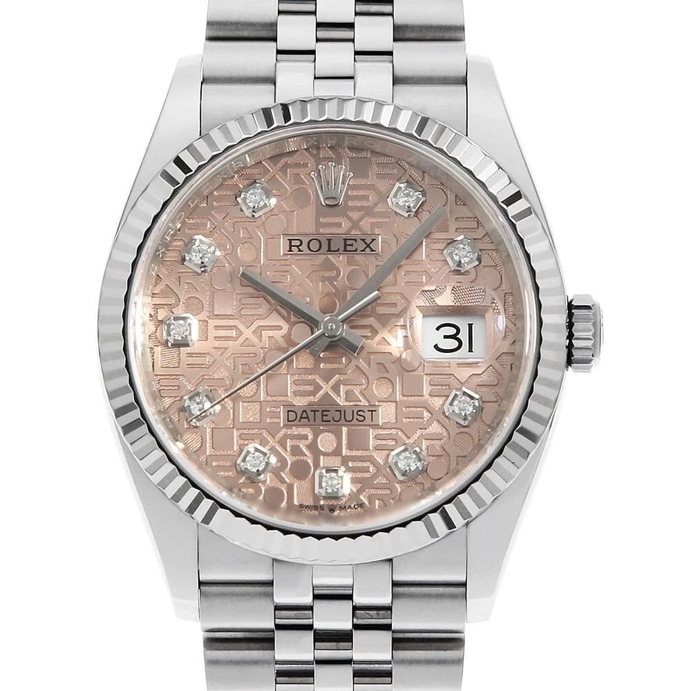 ROLEX DATEJUST 36 10P DIAMOND PINK CARVING WRIST WATCH (1 of 8)