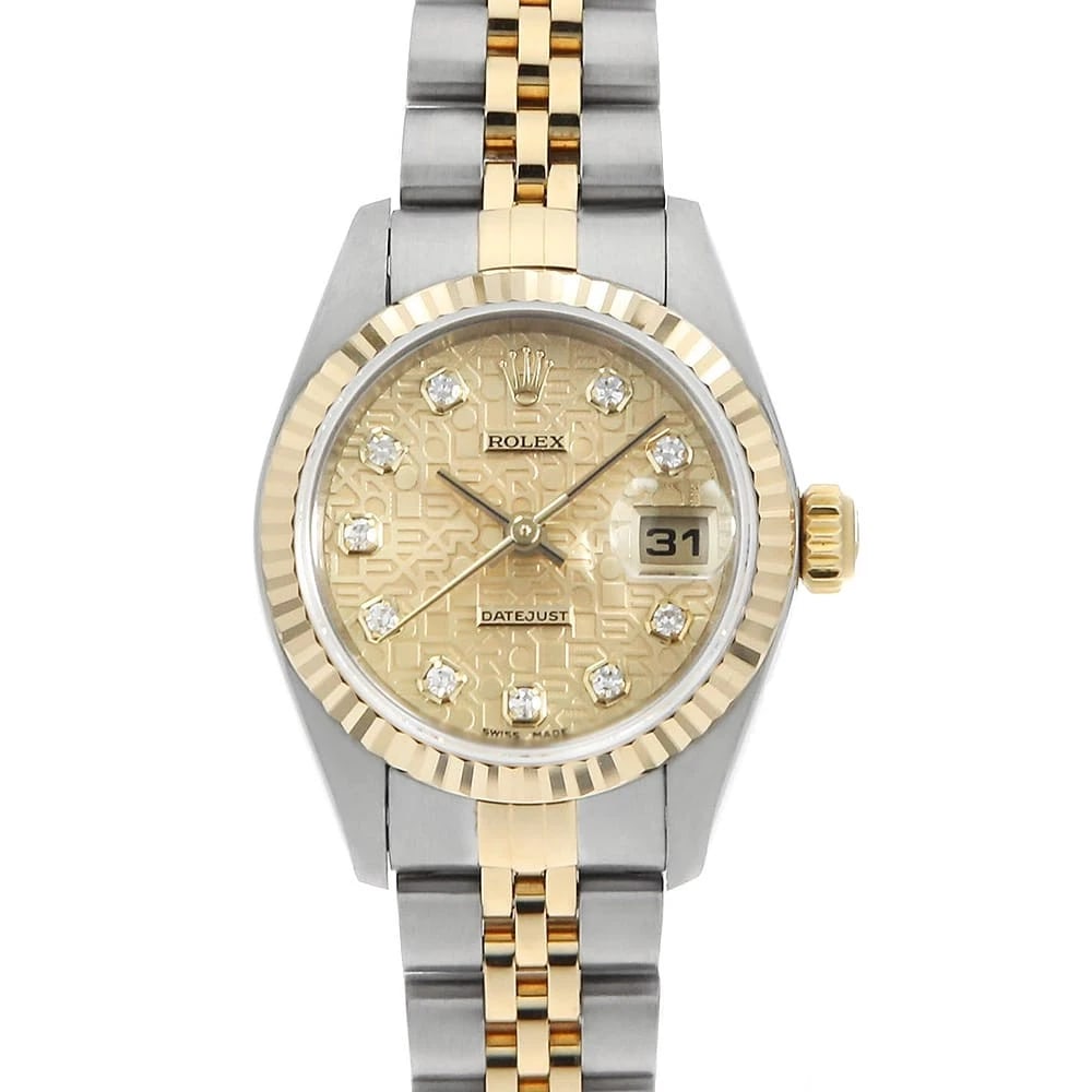 ROLEX DATEJUST 10P DIAMOND CHAMPAGNE WRIST WATCH: ROLEX Datejust 10P Diamond Champagne Wrist Watch Brand: ROLEX Type: Wrist watch Material: Band Material Stainless Steel/Yellow Gold, Case Material Stainless Steel/Yellow Gold Color: Champagne Gold