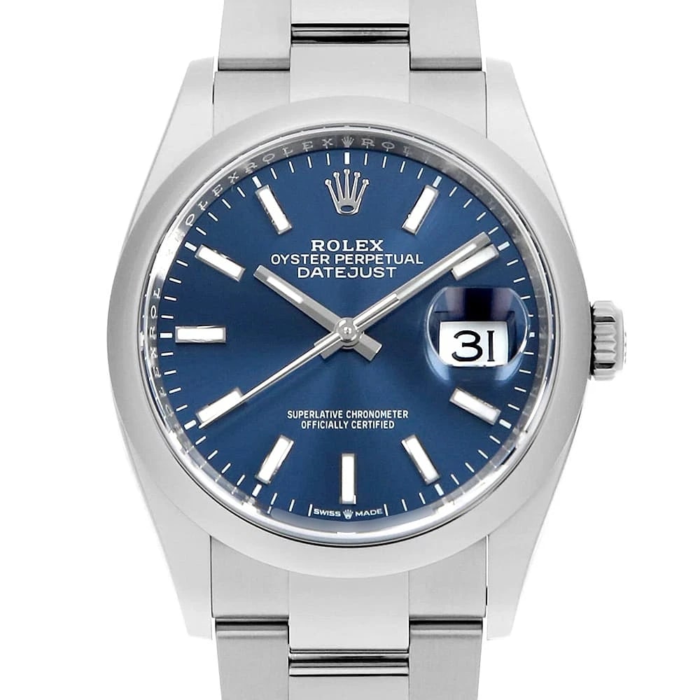 ROLEX DATEJUST 36 BLUE 3 ROW OYSTER BRACELET WRIST WATCH (1 of 5)