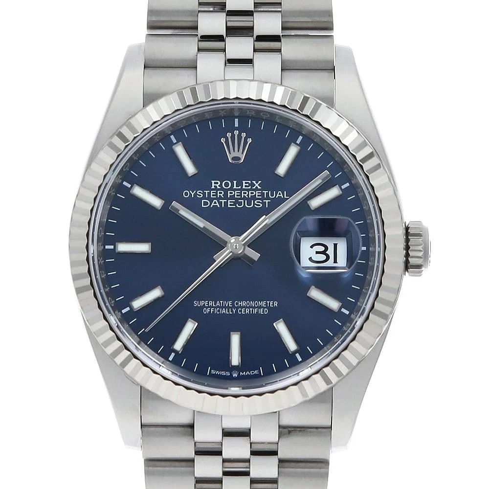 ROLEX DATEJUST 36 BLUE BAR 5 ROWS JUBILEE BRACELET WRIST WATCH (1 of 5)