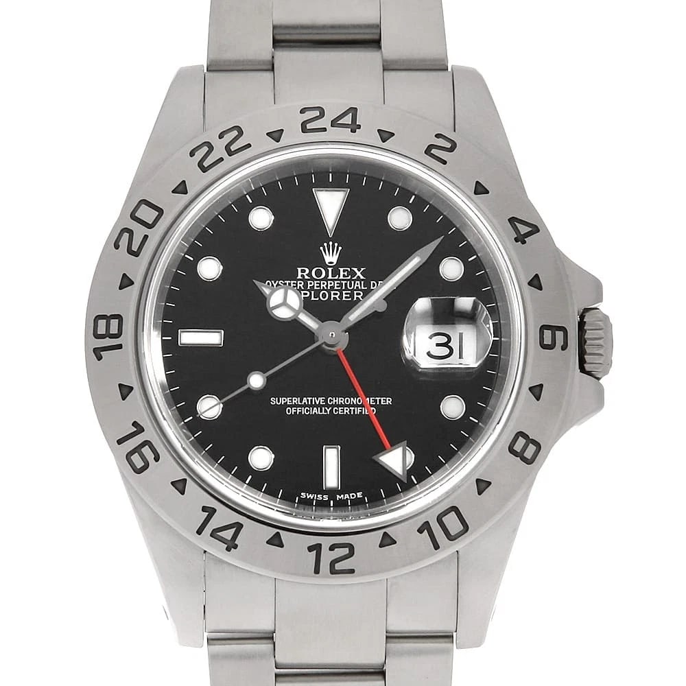 ROLEX EXPLORER II BLACK WRIST WATCH: ROLEX Explorer II black Wrist Watch Brand: ROLEX Type: Wrist watch Material: Band Material Stainless Steel, Case Material Stainless Steel Color: Black Size: Case:W40mm Circumference of Wrist:19.5c