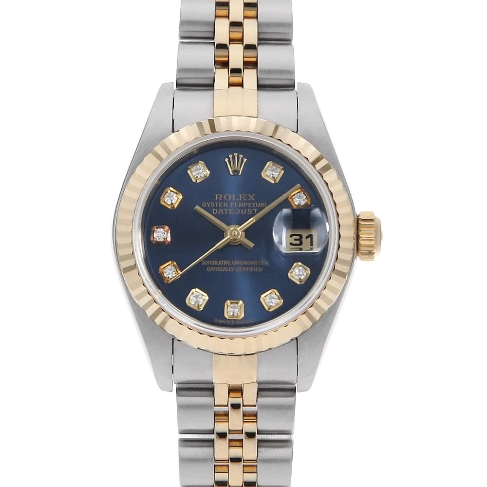 ROLEX DATEJUST DIAMOND BLUE WRIST WATCH: ROLEX Datejust Diamond blue Wrist Watch Brand: ROLEX Type: Wrist watch Material: Band Material Stainless Steel/Yellow Gold, Case Material Stainless Steel Color: Blue Size: Case:W26mm Circumference