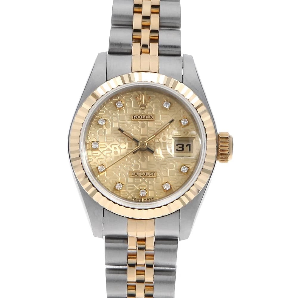 ROLEX DATEJUST DIAMOND CHAMPAGNE CARVING COMPUTER WRIST WATCH: ROLEX Datejust Diamond Champagne Carving computer Wrist Watch Brand: ROLEX Type: Wrist watch Material: Band Material Stainless Steel/Yellow Gold, Case Material Stainless Steel Color: Champagne Gold