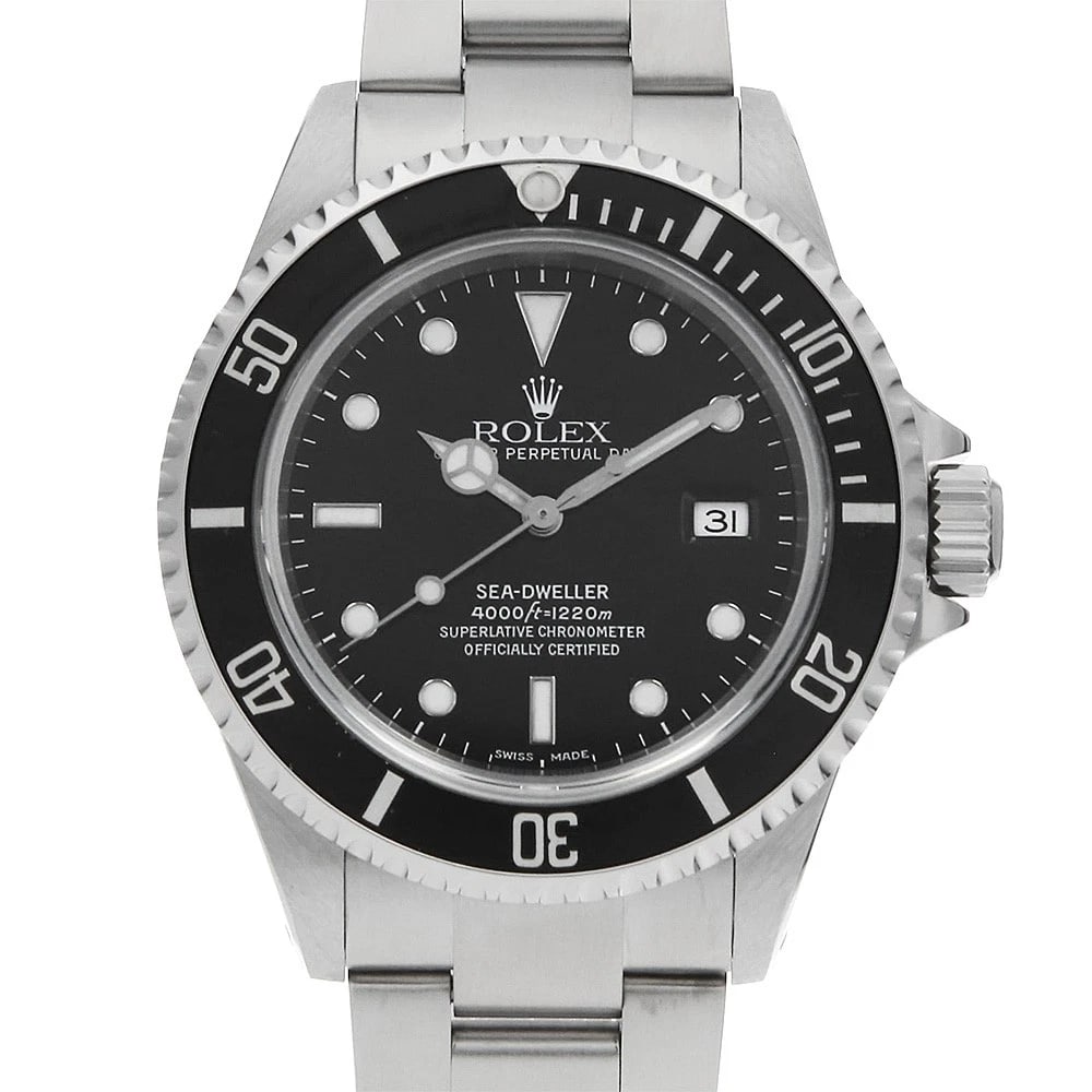 ROLEX SEA-DWELLER BLACK WRIST WATCH: ROLEX SEA-DWELLER black Wrist Watch Brand: ROLEX Type: Wrist watch Material: Band Material Stainless Steel, Case Material Stainless Steel Color: Black Size: Case:W40mm Circumference of Wrist:19cm