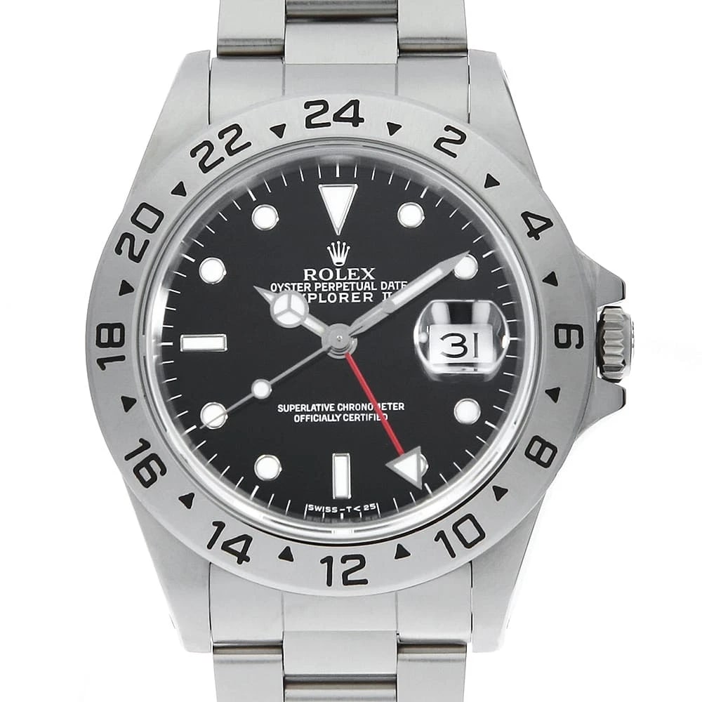 ROLEX EXPLORER II BLACK ALL TRITIUM SINGLE BUCKLE WRIST WATCH: ROLEX Explorer II black All tritium single buckle Wrist Watch Brand: ROLEX Type: Wrist watch Material: Band Material Stainless Steel, Case Material Stainless Steel Color: Black Size: Case:W40mm Ci