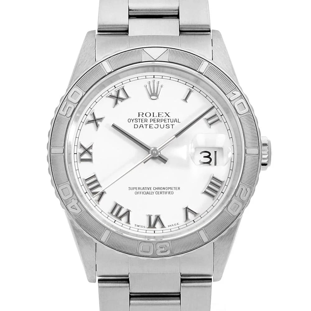 ROLEX DATEJUST THUNDERBIRD WHITE ROME WRIST WATCH: ROLEX Datejust Thunderbird white Rome Wrist Watch Brand: ROLEX Type: Wrist watch Material: Band Material Stainless Steel, Case Material Stainless Steel/White gold Color: White Size: Case:W36mm Cir