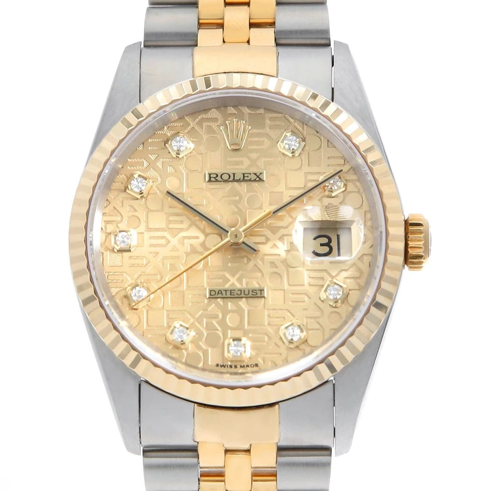 ROLEX DATEJUST 10P DIAMOND CHAMPAGNE WRIST WATCH: ROLEX Datejust 10P Diamond Champagne Wrist Watch Brand: ROLEX Type: Wrist watch Material: Band Material Stainless Steel/Yellow Gold, Case Material Stainless Steel/Yellow Gold Color: Champagne Gold