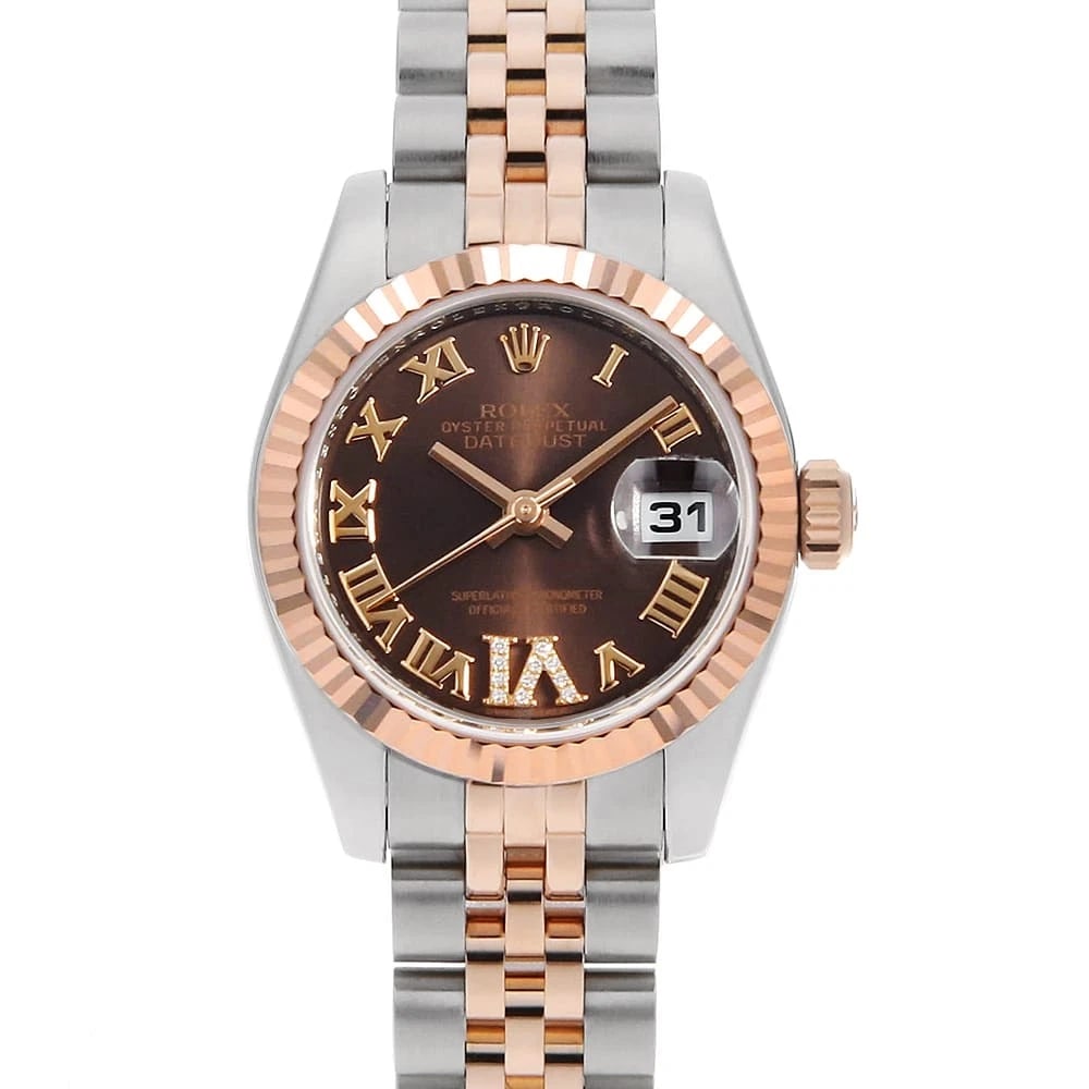 ROLEX DATEJUST VI DIAMOND CHOCOLATE BROWN WRIST WATCH: ROLEX Datejust VI diamond Chocolate brown Wrist Watch Brand: ROLEX Type: Wrist watch Material: Band Material Stainless Steel/Everose Gold, Case Material Stainless Steel/Everose Gold Color: Chocolat