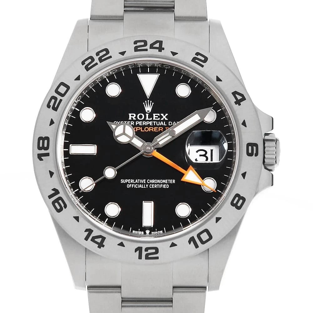 ROLEX EXPLORER II BLACK WRIST WATCH: ROLEX Explorer II black Wrist Watch Brand: ROLEX Type: Wrist watch Material: Band Material Stainless Steel, Case Material Stainless Steel Color: Black Size: Case:W42mm Circumference of Wrist:19.5c