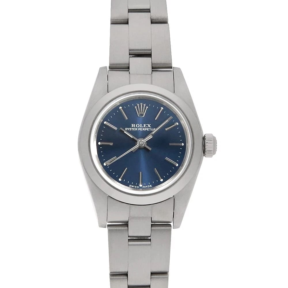 ROLEX OYSTER PERPETUAL BLUE WRIST WATCH: ROLEX Oyster perpetual blue Wrist Watch Brand: ROLEX Type: Wrist watch Material: Band Material Stainless Steel, Case Material Stainless Steel Color: Blue Size: Case:W23.5mm Circumference of