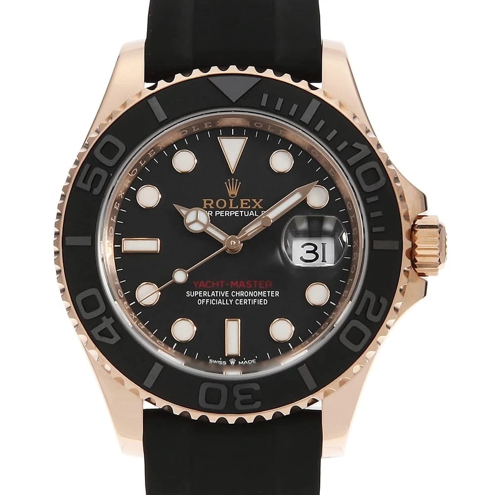 ROLEX YACHT MASTER 40 BLACK SECOND HAND WRIST WATCH: ROLEX Yacht master 40 black second hand Wrist Watch Brand: ROLEX Type: Wrist watch Material: Band Material rubber, Case Material Everose Gold Color: Black Size: Case:W40mm Circumference of Wrist:1