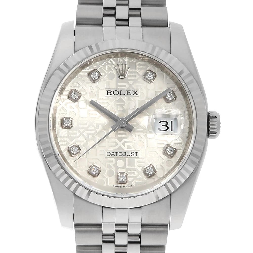 ROLEX DATEJUST 10P DIAMOND SILVER CARVING WRIST WATCH: ROLEX Datejust 10P Diamond Silver Carving Wrist Watch Brand: ROLEX Type: Wrist watch Material: Band Material Stainless Steel, Case Material Stainless Steel/White gold Color: Silver Size: Case:W36m