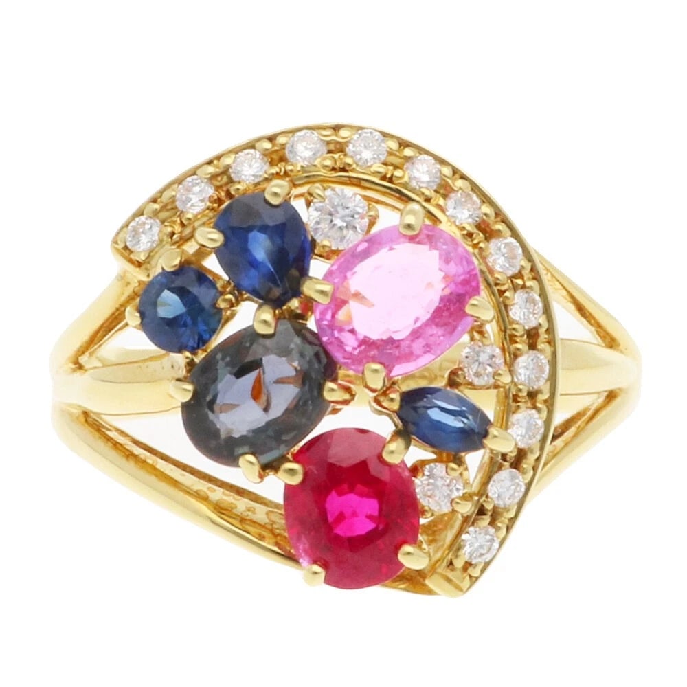RING K18 YELLOW GOLD SAPPHIRE RUBY (1 of 4)