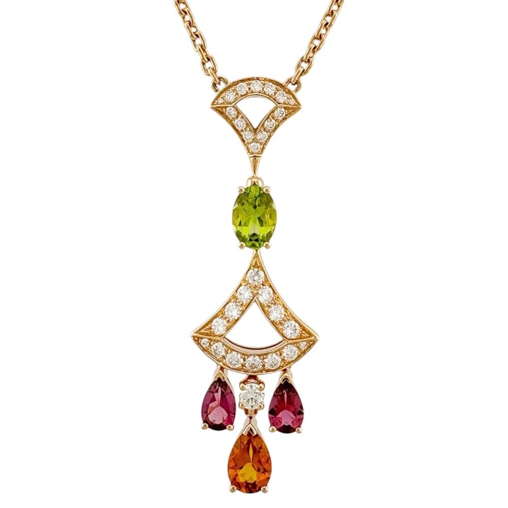 BVLGARI NECKLACE K18 PINK GOLD PERIDOT PINK: BVLGARI Necklace K18 Pink Gold Peridot Pink Brand: BVLGARI Type/Style: Necklace Material: K18 Pink Gold, Main Stone/Creation Peridot Color: Pink gold Size: Size(CM) Total Length:43.5cm Chain