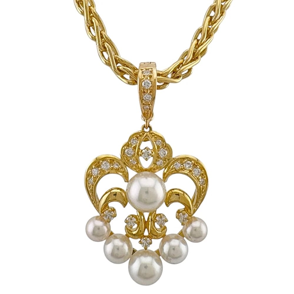 MIKIMOTO NECKLACE K18 YELLOW GOLD DIAMOND PENDANT TOP (1 of 9)