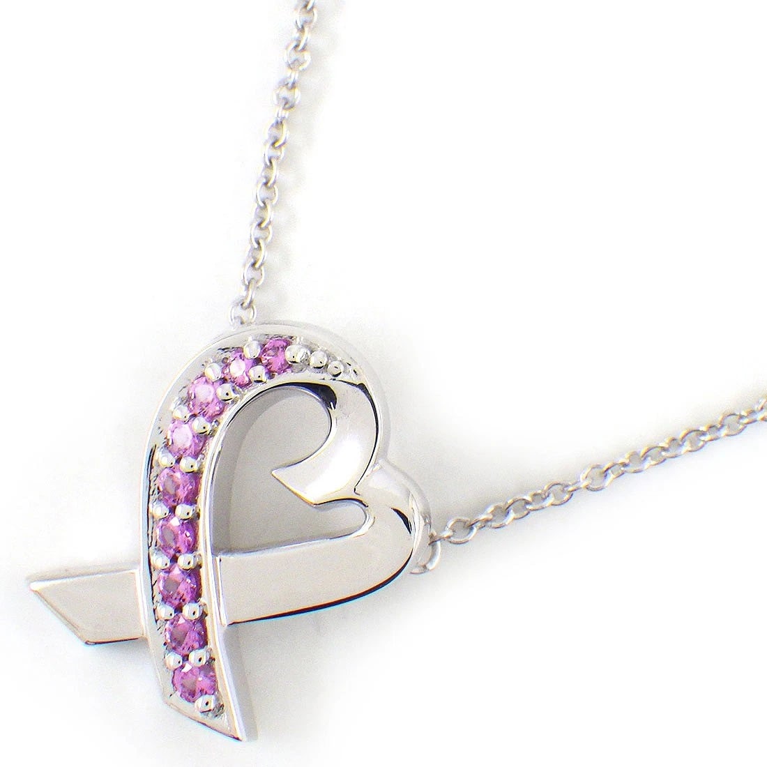 TIFFANY & CO. NECKLACE LOVING HEART PINK SAPPHIRE: Tiffany & Co. Necklace Loving Heart Pink Sapphire Brand: Tiffany & Co. Type/Style: Necklace Material: Metal Purity 18k, Metal White Gold, Color: Gold Size: Chain Length : 15.86"(inches) / 40.3cm M