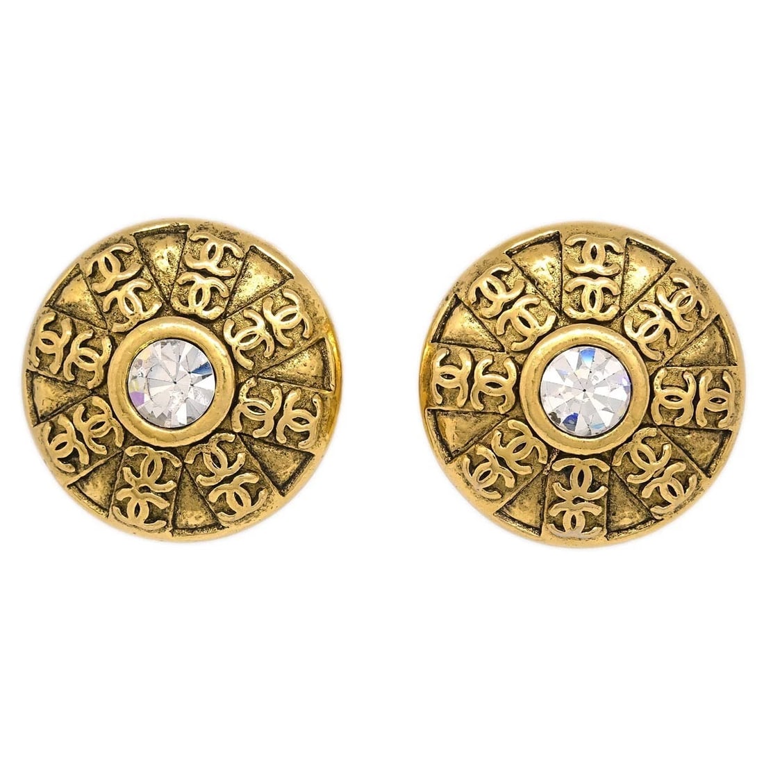 CHANEL GOLD BUTTON EARRINGS CLIP-ON (1 of 3)