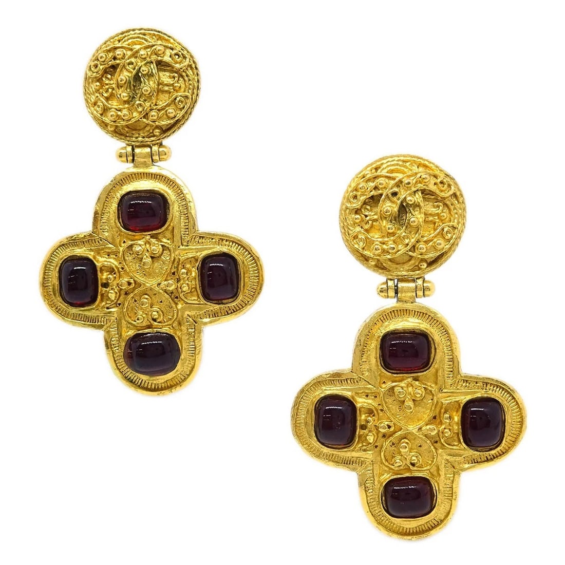 CHANEL GRIPOIX DANGLE EARRINGS CLIP-ON GOLD (1 of 2)