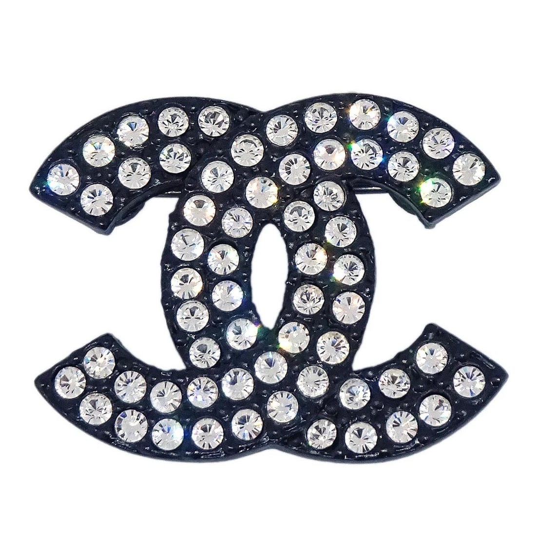 CHANEL CC BROOCH PIN RHINESTONE BLACK (1 of 2)