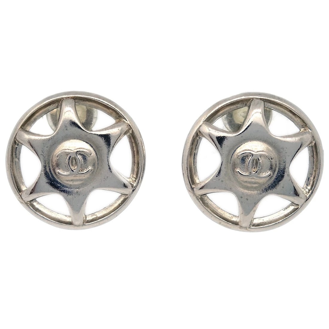 CHANEL BUTTON EARRINGS CLIP-ON SILVER (1 of 2)