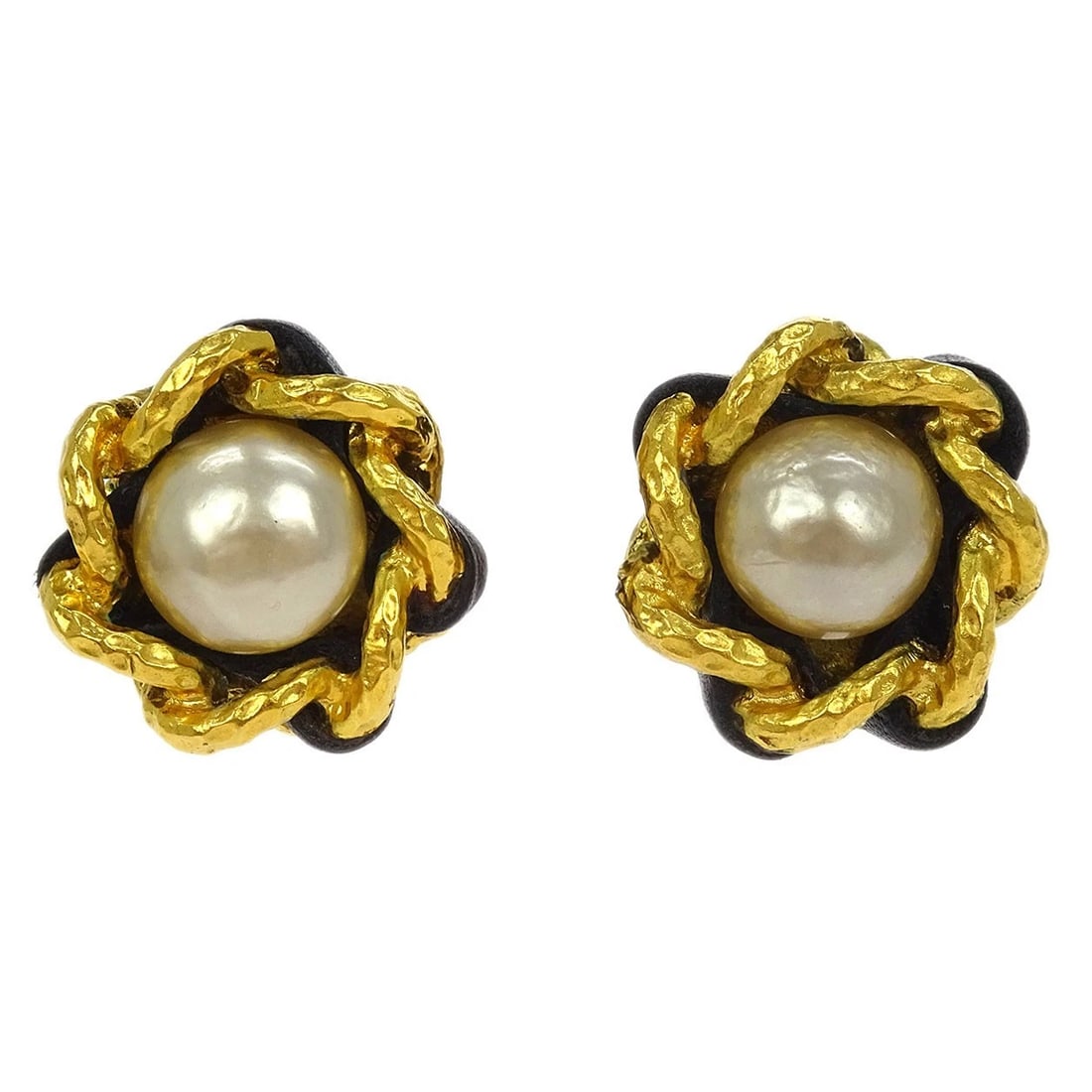 CHANEL ARTIFICIAL PEARL BUTTON EARRINGS: Chanel Artificial Pearl Button Earrings Brand: Chanel Type/Style: Earrings Material: Gold Plated, Color: Gold, Black, White Size: Diameter : 2.6 cm Accessories: None Accessories Notice: When