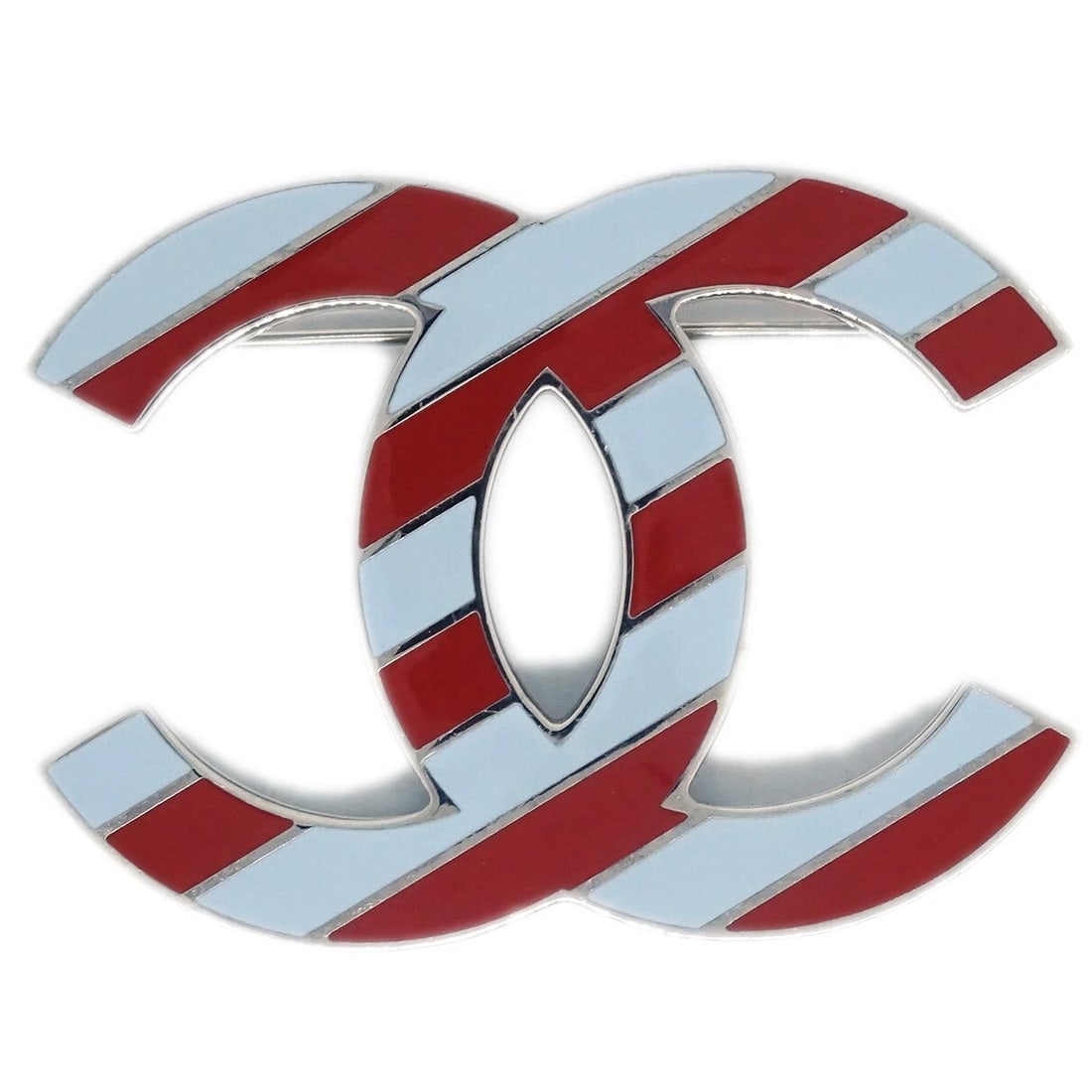 CHANEL CC BROOCH PIN BORDEAUX GRAY: Chanel CC Brooch Pin Bordeaux Gray Brand: CHANEL Type/Style: Brooch Material: Silver Plated, Color: Bordeaux, Gray, Silver Size: W 4.5 x H 3.4 cm Accessories: None Accessories Notice: When