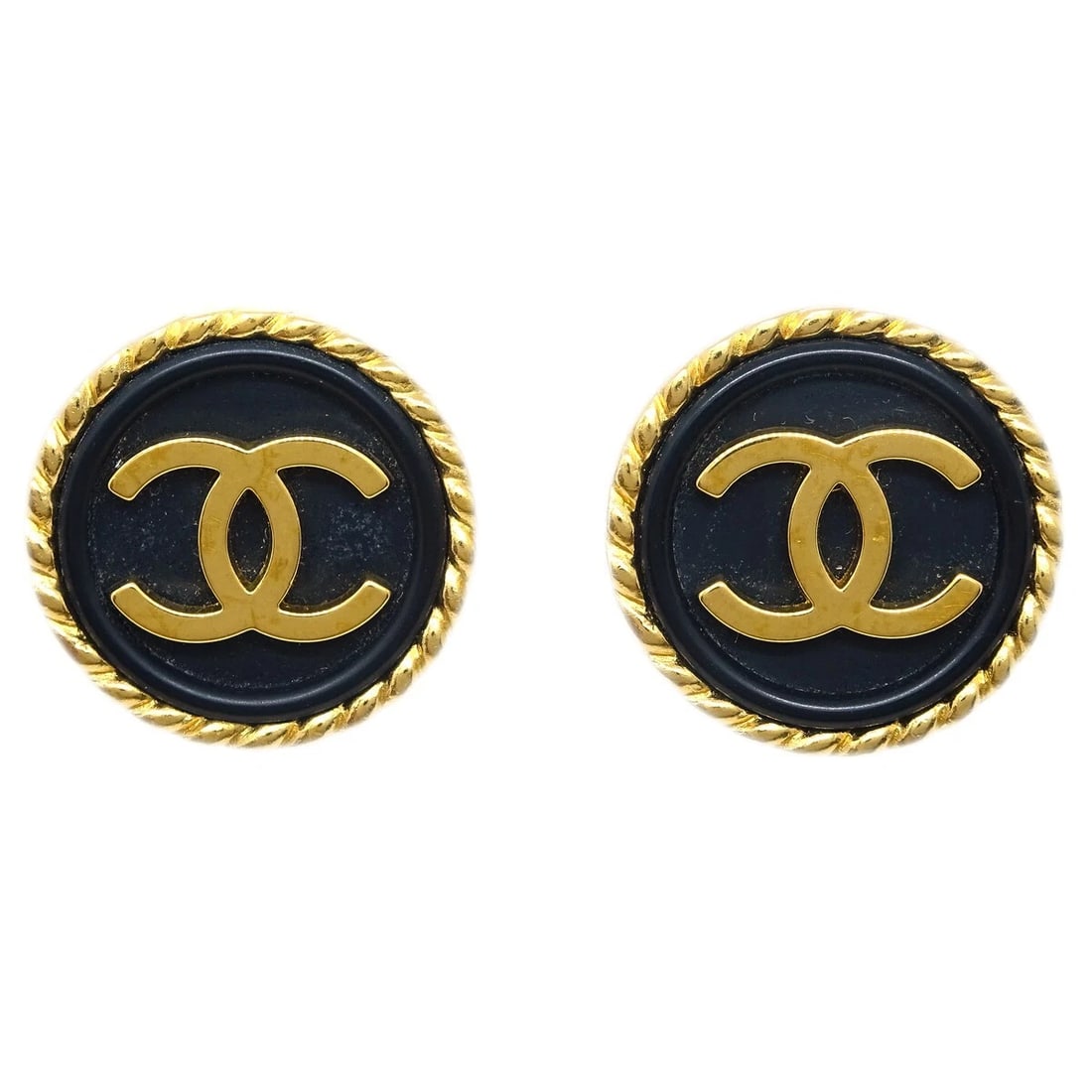 CHANEL BLACK BUTTON EARRINGS CLIP-ON: Chanel Black Button Earrings Clip-On Brand: CHANEL Type/Style: Earrings Material: Gold plated, Color: Black, Gold Size: Diameter: 2.1 cm Accessories: None Accessories Notice: When purchasing