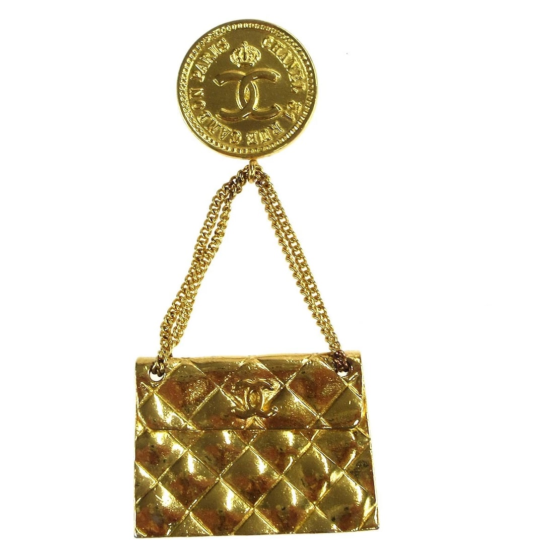 CHANEL BAG BROOCH PIN GOLD: Chanel Bag Brooch Pin Gold Brand: CHANEL Type/Style: Brooch Material: Gold-plated, Color: Gold Size: W 3.5 x H 7.7 cm Accessories: None Accessories Notice: When purchasing pre-owned goods,