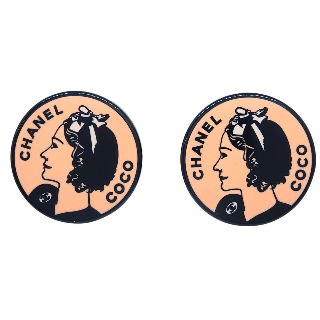 CHANEL BUTTON EARRINGS CLIP-ON PINK: Chanel Button Earrings Clip-On Pink Brand: CHANEL Type/Style: Earrings Material: Silver Plated, Color: Silver, Black, Pink Size: Diameter : 2.4 cm Accessories: None Accessories Notice: When