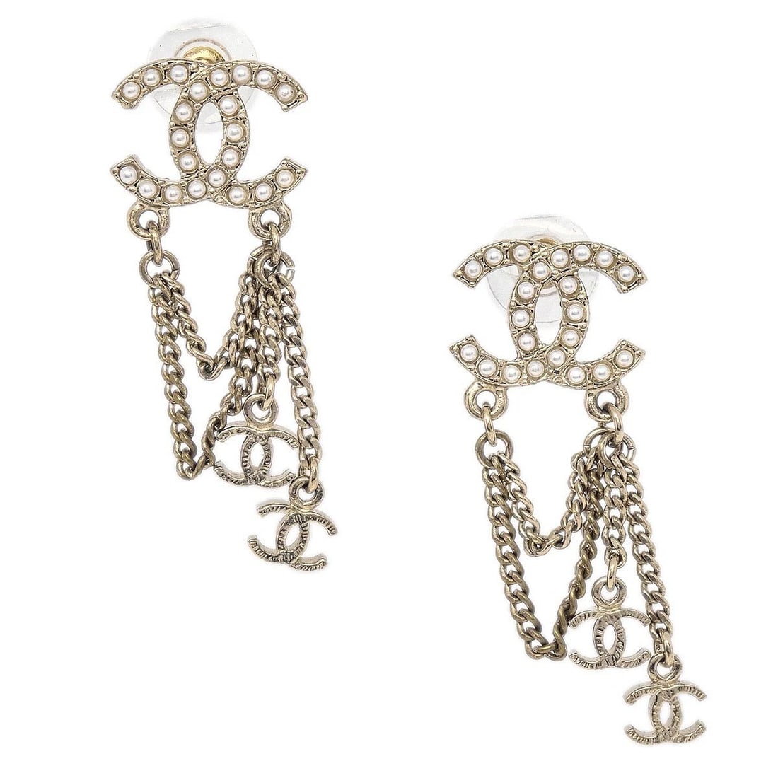 CHANEL DANGLE CC PIERCED EARRINGS GOLD (1 of 3)