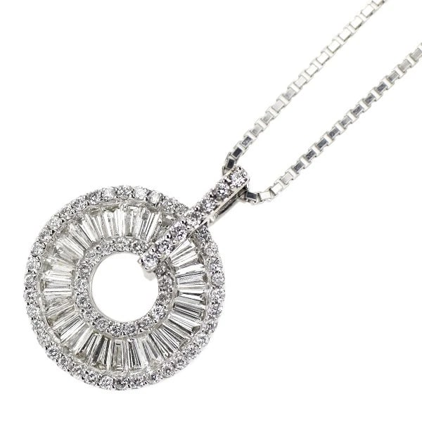 K18WG DIAMOND PENDANT NECKLACE: K18WG DIAMOND PENDANT NECKLACE Brand: None Type/Style: Pendant Necklace Material: Metal Purity K18, Metal Gold, Main Stone/Creation Natural Color: White Gold Size: Necklace: Chain Length ?45