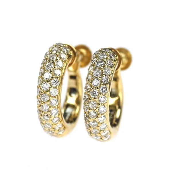 K18YG DIAMOND HOOP EARRINGS: K18YG Diamond Hoop Earrings Brand: None Type/Style: earring Material: Metal Purity K18, Metal Gold, Main Stone/Creation Natural Color: Yellow Gold Size: None Accessories: None Accessories