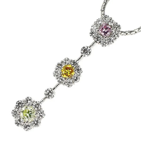 GINZA MIWA K18WG/PT900 NATURAL MULTICOLOR DIAMOND PENDANT NECKLACE: Ginza Miwa K18wg/PT900 natural multicolor diamond pendant necklace Brand: None Type/Style: Pendant Necklace Material: Metal Purity K18, Metal Gold, Main Stone/Creation Natural Color: None 