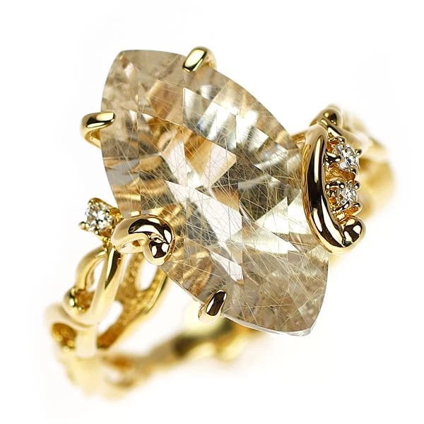 GIUSTELLA K18YG RUTILE QUARTZ DIAMOND RING: Giustella K18YG Rutile Quartz Diamond Ring Brand: None Type/Style: Ring Material: Metal Purity K18, Metal Gold, Main Stone/Creation quartz Color: Yellow Gold Size: 5.25 US Accessories: None