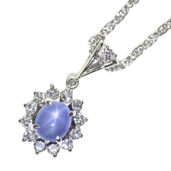 PT900/ PT850 STAR SAPPHIRE DIAMOND PENDANT NECKLACE: Pt900/ Pt850 Star Sapphire Diamond Pendant Necklace Brand: None Type/Style: Pendant Necklace Material: Metal Purity None, Metal Pt850, Main Stone/Creation sapphires Color: None Size: Necklace: