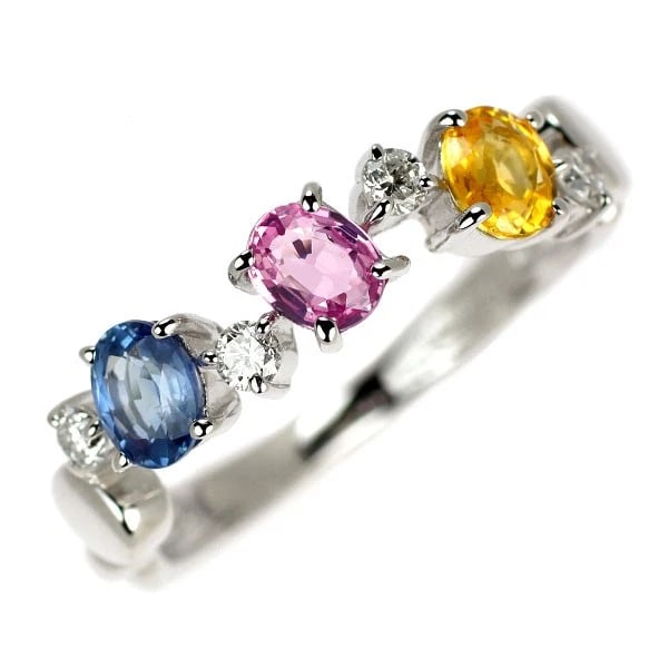 K18WG MULTICOLOR SAPPHIRE DIAMOND RING: K18WG Multicolor Sapphire Diamond Ring Brand: None Type/Style: Ring Material: Metal Purity K18, Metal Gold, Main Stone/Creation sapphires Color: White Gold Size: 5.5 - 5.75 US Accessories: None