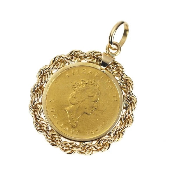 K24/ K18YG PENDANT TOP COIN MAPLE LEAF: K24/ K18YG Pendant Top Coin Maple Leaf Brand: None Type/Style: pendant top Material: Metal Purity K18, Metal Gold, Main Stone/Creation None Color: None Size: Length/Width/Diameter30.0 