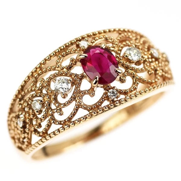 K18PG RUBY DIAMOND RING: K18PG ruby diamond ring Brand: None Type/Style: Ring Material: Metal Purity None, Metal K18PG, Main Stone/Creation Ruby Color: Pink Gold Size: 6 US Accessories: None Accessories Notice: When
