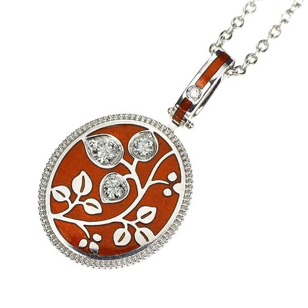 CLOISONNE JEWELRY SHIKI ENAMEL/ K18WG DIAMOND PENDANT NECKLACE: Cloisonne Jewelry Shiki Enamel/ K18WG Diamond Pendant Necklace Brand: None Type/Style: Pendant Necklace Material: Metal Purity K18, Metal Gold, Main Stone/Creation Natural Color: None Size: